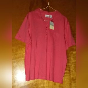Women's Brand New KR Essentials Short-Sleeve Coral Reef 1/4 Button Top Size Larg
